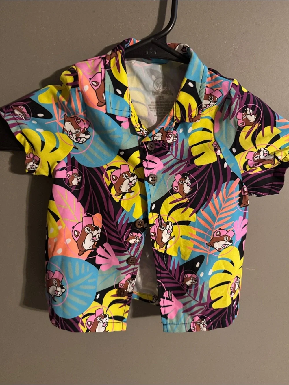 Buc-ees Kids Tropical Cartoon Button-Front Swim Coverup - Pink, Yellow & Blue